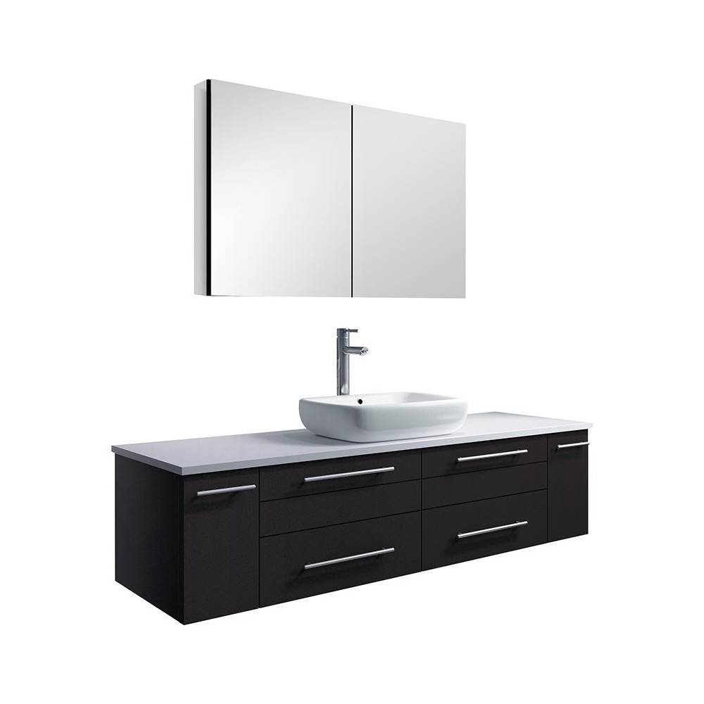 60 Espresso Wall Hung Single Vessel Sink Bathroom Vanity w/ Medicine Cabinet