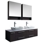 60 Espresso Wall Hung Double Vessel Sink Bathroom Vanity w/ Medicine Cabinets