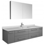 60 Gray Wall Hung Single Undermount Sink Bathroom Vanity w/ Medicine Cabinet