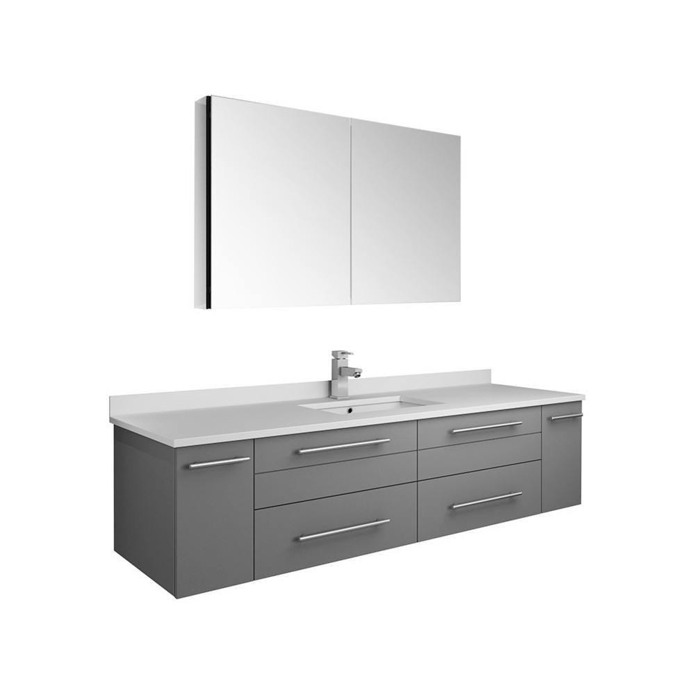 60 Gray Wall Hung Single Undermount Sink Bathroom Vanity w/ Medicine Cabinet