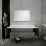 60 Gray Wall Hung Single Undermount Sink Bathroom Vanity w/ Medicine Cabinet