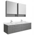 60 Gray Wall Hung Double Undermount Sink Bathroom Vanity w/ Medicine Cabinets