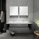 60 Gray Wall Hung Double Undermount Sink Bathroom Vanity w/ Medicine Cabinets