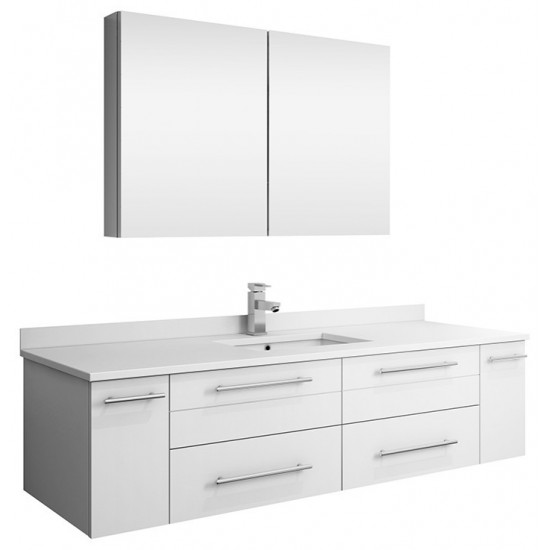 60 White Wall Hung Single Undermount Sink Bathroom Vanity w/ Medicine Cabinet