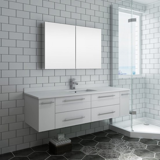60 White Wall Hung Single Undermount Sink Bathroom Vanity w/ Medicine Cabinet