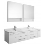 60 White Wall Hung Double Undermount Sink Bathroom Vanity w/ Medicine Cabinets