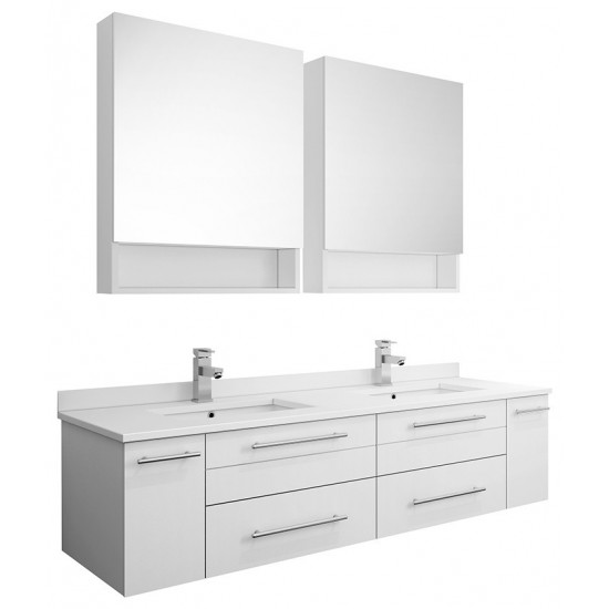 60 White Wall Hung Double Undermount Sink Bathroom Vanity w/ Medicine Cabinets