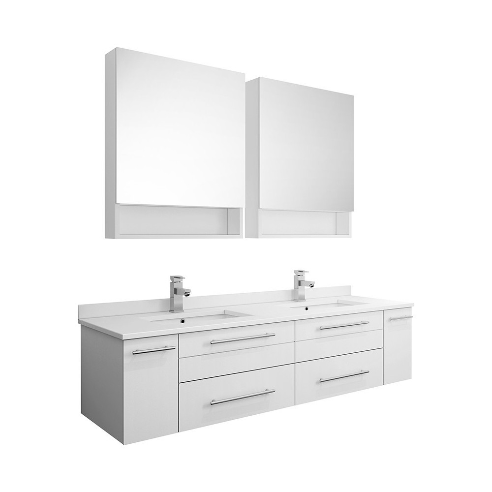 60 White Wall Hung Double Undermount Sink Bathroom Vanity w/ Medicine Cabinets