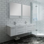 60 White Wall Hung Double Undermount Sink Bathroom Vanity w/ Medicine Cabinets