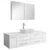 60 White Wall Hung Single Vessel Sink Modern Bathroom Vanity w/ Medicine Cabinet