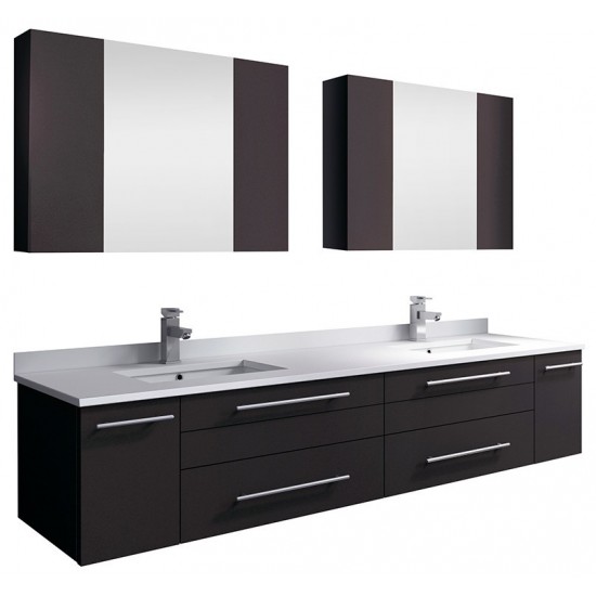 72 Espresso Wall Hung DBL Undermount Sink Bathroom Vanity w/ Medicine Cabinets