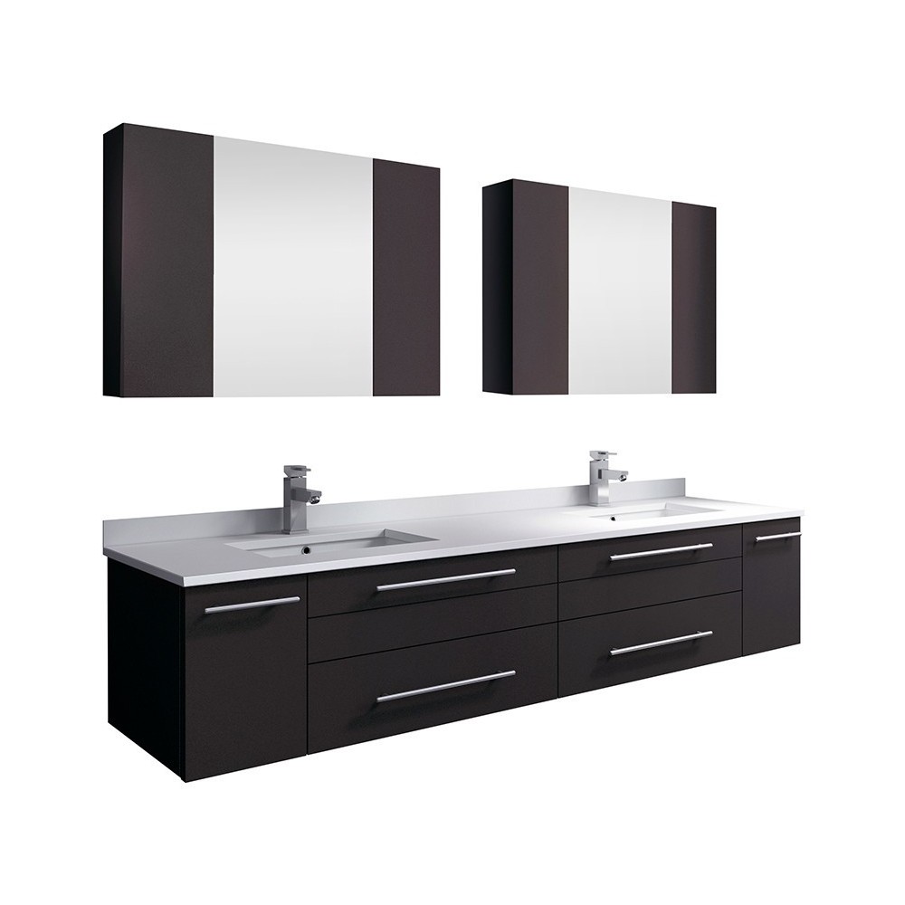 72 Espresso Wall Hung DBL Undermount Sink Bathroom Vanity w/ Medicine Cabinets