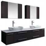 72 Espresso Wall Hung Double Vessel Sink Bathroom Vanity w/ Medicine Cabinets