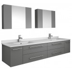 72 Gray Wall Hung Double Undermount Sink Bathroom Vanity w/ Medicine Cabinets