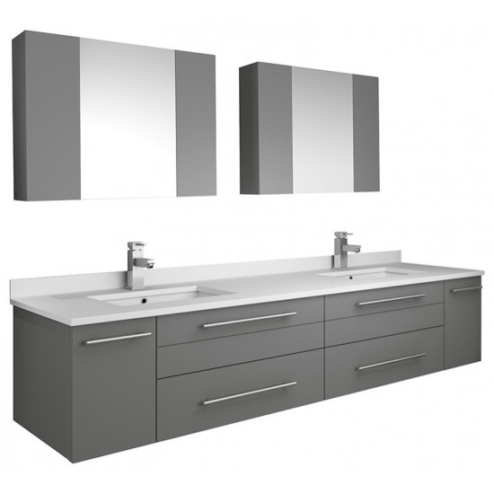 72 Gray Wall Hung Double Undermount Sink Bathroom Vanity w/ Medicine Cabinets