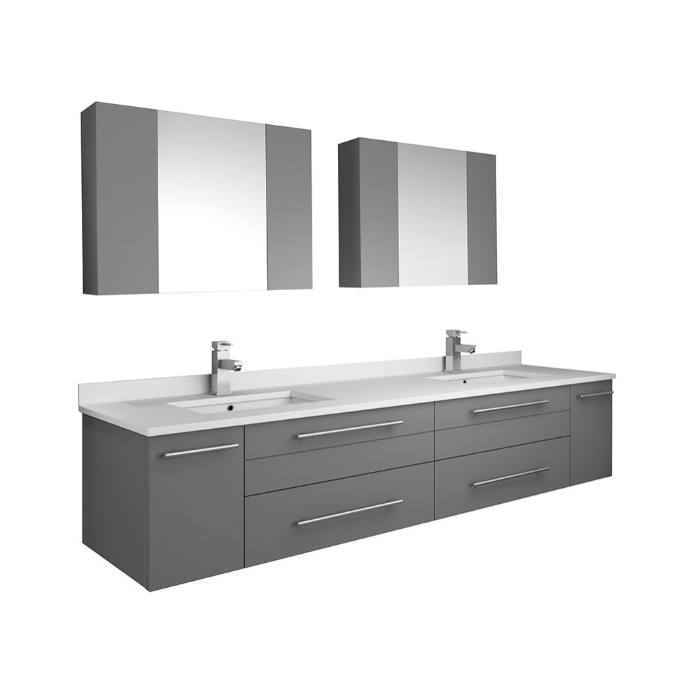 72 Gray Wall Hung Double Undermount Sink Bathroom Vanity w/ Medicine Cabinets