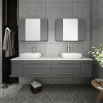 72 Gray Wall Hung Double Vessel Sink Modern Bathroom Vanity w/ Medicine Cabinets