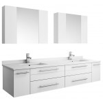 72 White Wall Hung Double Undermount Sink Bathroom Vanity w/ Medicine Cabinets