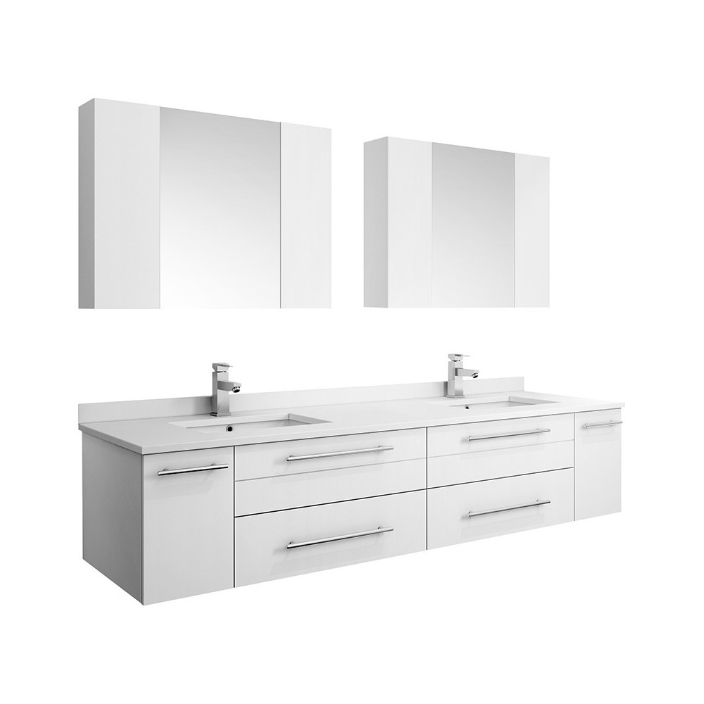 72 White Wall Hung Double Undermount Sink Bathroom Vanity w/ Medicine Cabinets