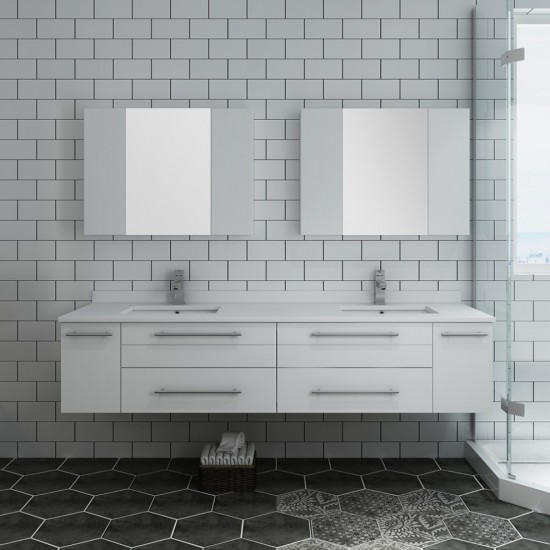 72 White Wall Hung Double Undermount Sink Bathroom Vanity w/ Medicine Cabinets