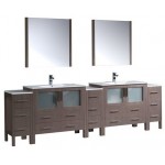 108 Gray Oak Double Sink Bathroom Vanity w/ 3 Side Cabinets & Integrated Sinks