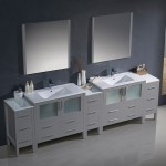 108 Gray Double Sink Bathroom Vanity w/ 3 Side Cabinets & Integrated Sinks