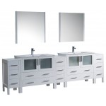 108 White Double Sink Bathroom Vanity w/ 3 Side Cabinets & Integrated Sinks