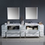 108 White Double Sink Bathroom Vanity w/ 3 Side Cabinets & Integrated Sinks