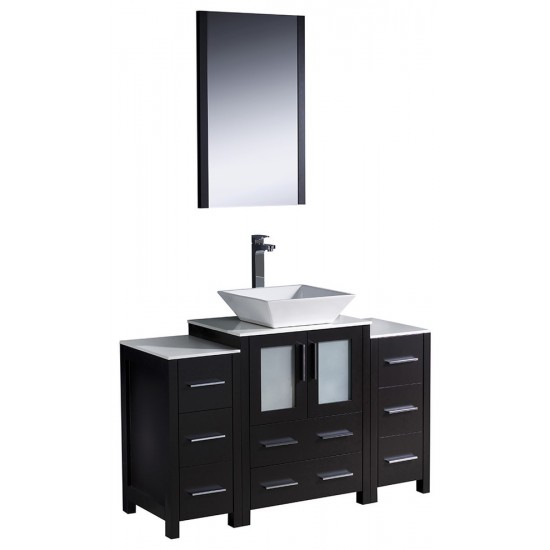 Torino 48" Espresso Modern Bathroom Vanity w/ 2 Side Cabinets & Vessel Sink