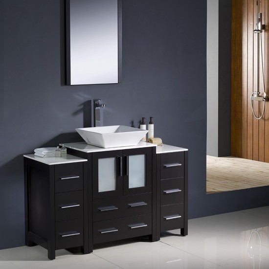 Torino 48" Espresso Modern Bathroom Vanity w/ 2 Side Cabinets & Vessel Sink