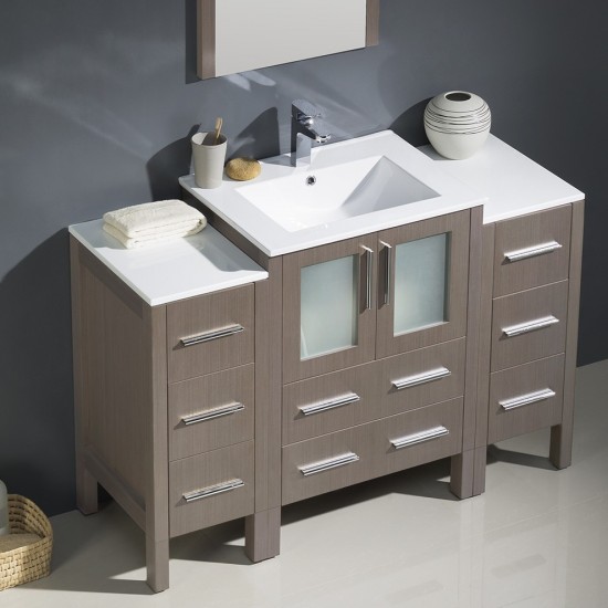 Torino 48" Gray Oak Modern Bathroom Vanity w/ 2 Side Cabinets & Integrated Sink