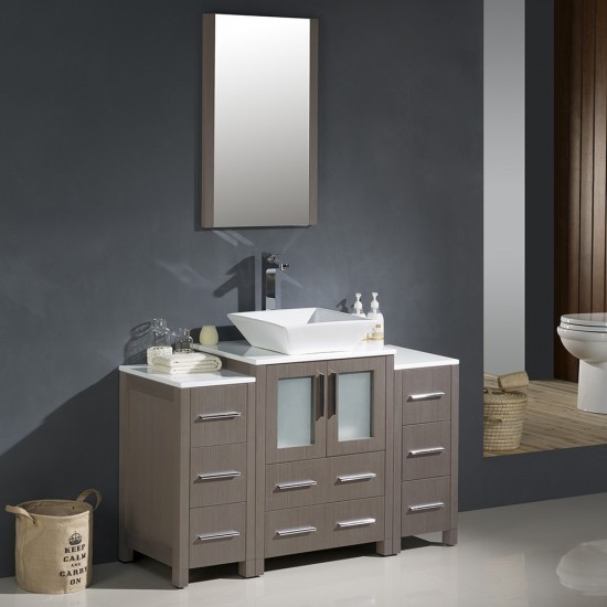 Torino 48" Gray Oak Modern Bathroom Vanity w/ 2 Side Cabinets & Vessel Sink