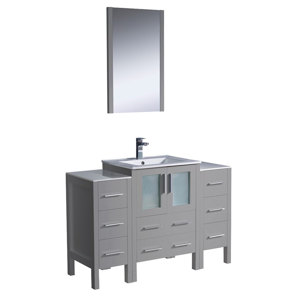 Torino 48" Gray Modern Bathroom Vanity w/ 2 Side Cabinets & Integrated Sink