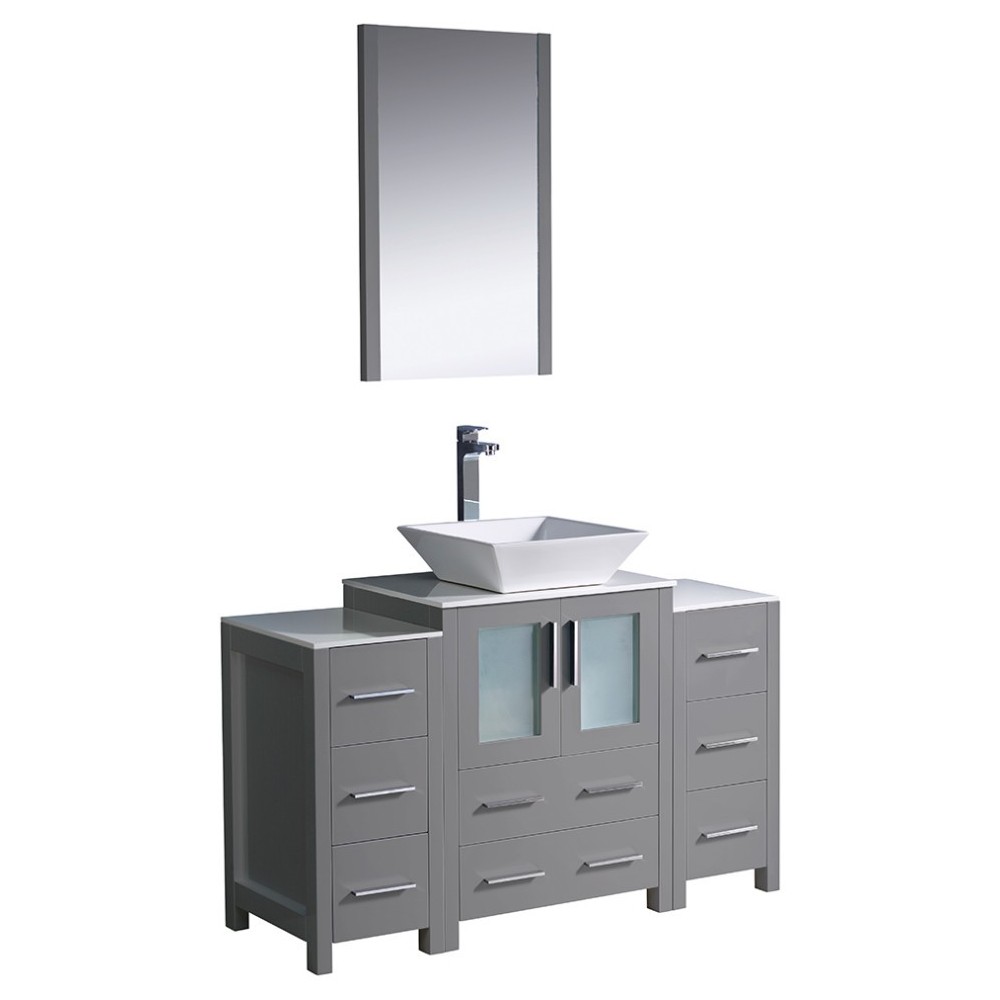 Fresca Torino 48" Gray Modern Bathroom Vanity w/ 2 Side Cabinets & Vessel Sink