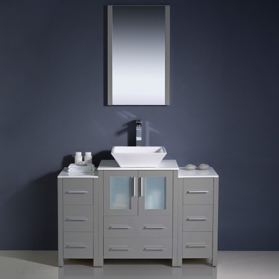 Fresca Torino 48" Gray Modern Bathroom Vanity w/ 2 Side Cabinets & Vessel Sink