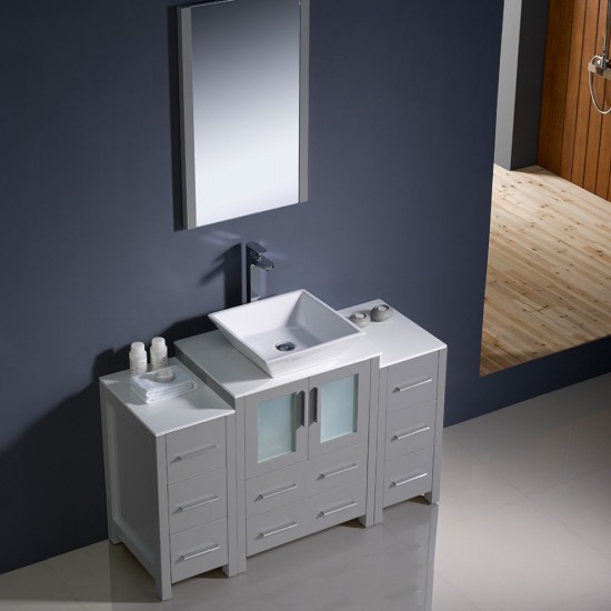 Fresca Torino 48" Gray Modern Bathroom Vanity w/ 2 Side Cabinets & Vessel Sink