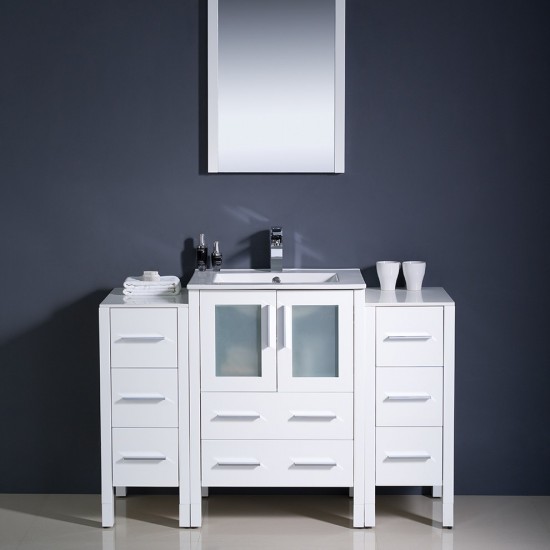 Torino 48" White Modern Bathroom Vanity w/ 2 Side Cabinets & Integrated Sink