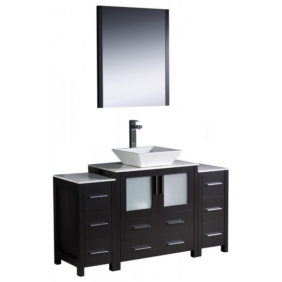 Torino 54" Espresso Modern Bathroom Vanity w/ 2 Side Cabinets & Vessel Sink