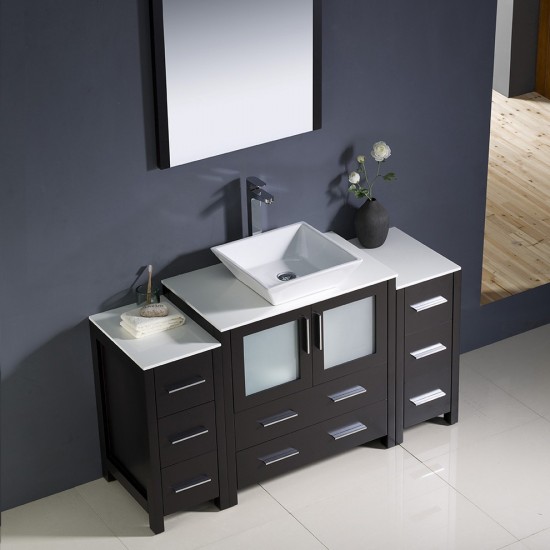 Torino 54" Espresso Modern Bathroom Vanity w/ 2 Side Cabinets & Vessel Sink