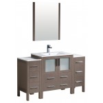 Torino 54" Gray Oak Modern Bathroom Vanity w/ 2 Side Cabinets & Integrated Sink