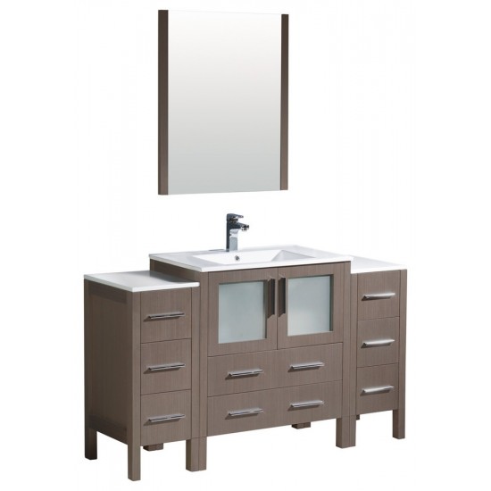 Torino 54" Gray Oak Modern Bathroom Vanity w/ 2 Side Cabinets & Integrated Sink