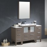 Torino 54" Gray Oak Modern Bathroom Vanity w/ 2 Side Cabinets & Integrated Sink