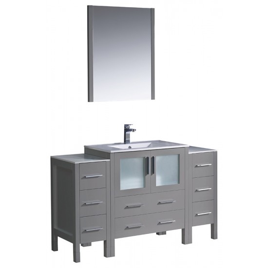 Torino 54" Gray Modern Bathroom Vanity w/ 2 Side Cabinets & Integrated Sink