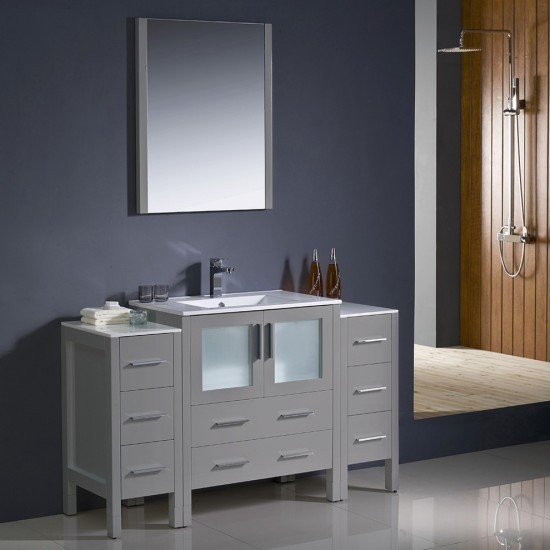 Torino 54" Gray Modern Bathroom Vanity w/ 2 Side Cabinets & Integrated Sink