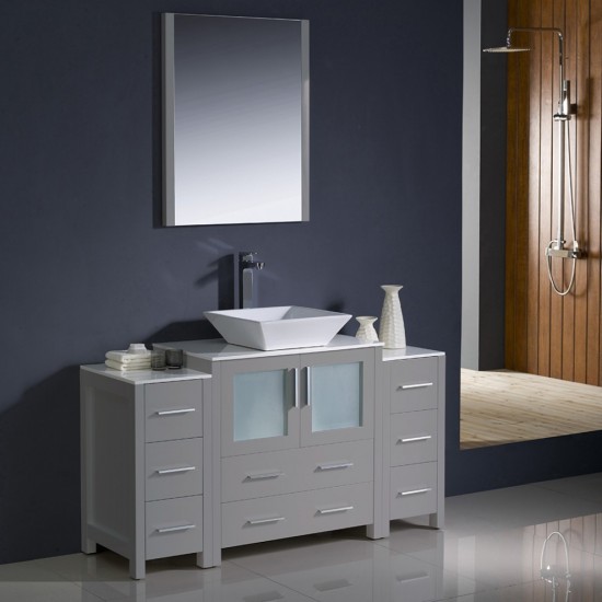 Fresca Torino 54" Gray Modern Bathroom Vanity w/ 2 Side Cabinets & Vessel Sink