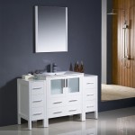 Torino 54" White Modern Bathroom Vanity w/ 2 Side Cabinets & Integrated Sink