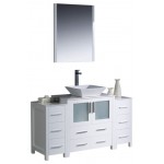 Fresca Torino 54" White Modern Bathroom Vanity w/ 2 Side Cabinets & Vessel Sink