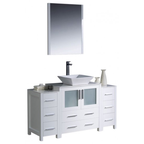 Fresca Torino 54" White Modern Bathroom Vanity w/ 2 Side Cabinets & Vessel Sink