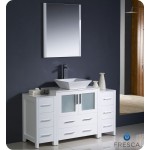 Fresca Torino 54" White Modern Bathroom Vanity w/ 2 Side Cabinets & Vessel Sink