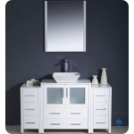 Fresca Torino 54" White Modern Bathroom Vanity w/ 2 Side Cabinets & Vessel Sink